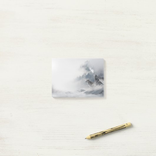 Winter Scene Howling Wolf en Mate Post-it® Notes (Op bureau)