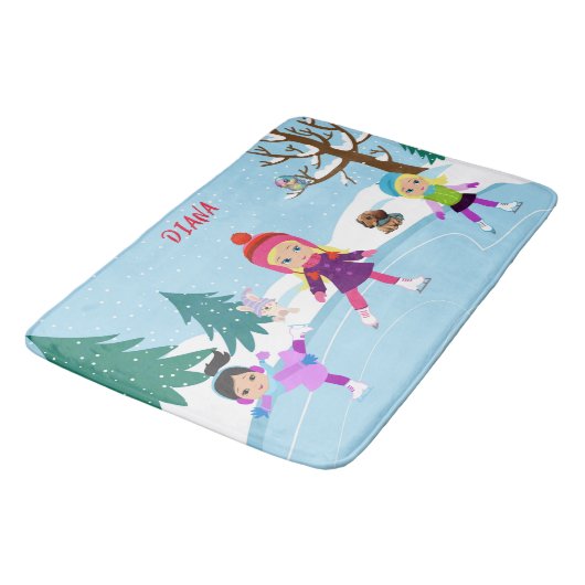 WINTER SCENE ICE SKATING FOR GIRL'S BATH MAT (Gekanteld)