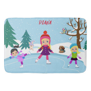 WINTER SCENE ICE SKATING FOR GIRL'S BATH MAT