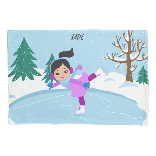 Winter scène Ice Skating personalized Pillow Hoesj Kussensloop (Voorkant)