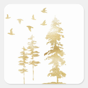 Winter Scene in Gold Vierkante Sticker