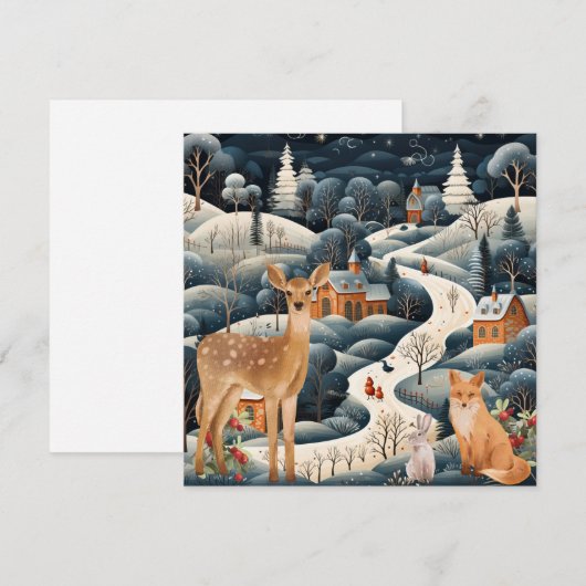 Winter Scene Kerst Bos Dieren Bedankkaart (Voorkant / Achterkant)