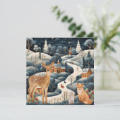 Winter Scene Kerst Bos Dieren Bedankkaart (Staand voorkant)