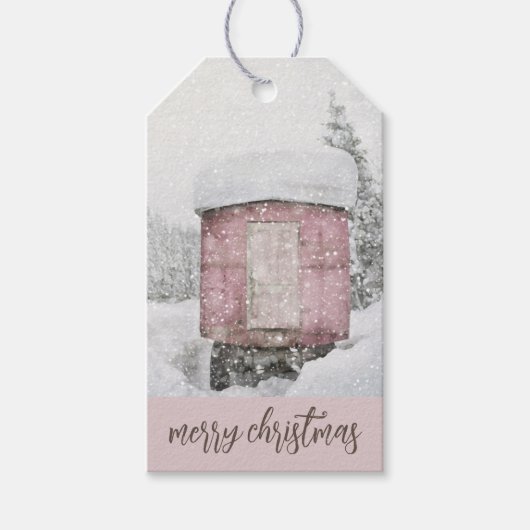 Winter scène kerstcadeautags cadeaulabel (Voorkant)