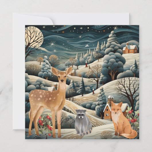 Winter Scene Kerstmis Bosdieren Bedankkaart (Voorkant)