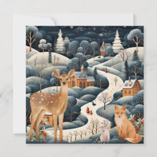 Winter Scene Kerstmis Bosdieren Bedankkaart