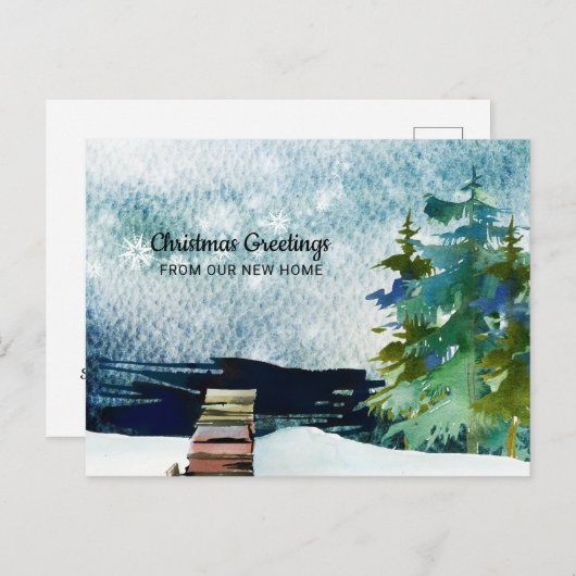 Winter Scène Kerstmis Groeten van New Home Aankondigingskaart (Voorkant / Achterkant)