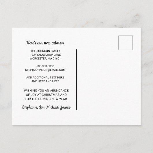 Winter Scène Kerstmis Groeten van New Home Aankondigingskaart (Achterkant)