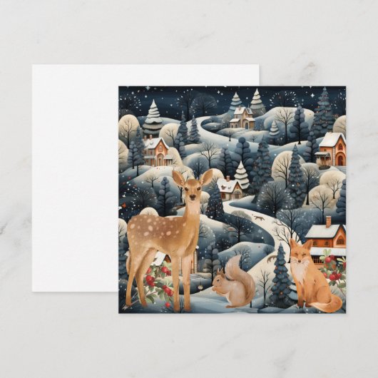 Winter Scene Kerstmis Woodland Dieren Flat Bedankkaart (Voorkant / Achterkant)