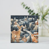 Winter Scene Kerstmis Woodland Dieren Flat Bedankkaart (Staand voorkant)