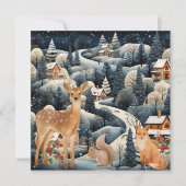 Winter Scene Kerstmis Woodland Dieren Flat Bedankkaart (Voorkant)