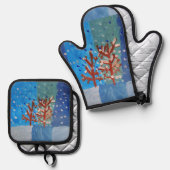 Winter Scene "Kunst voor kinderen" Ovenwant & Pannenlap Set (Voorkant / Achterkant)