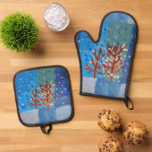 Winter Scene "Kunst voor kinderen" Ovenwant & Pannenlap Set (Top down)