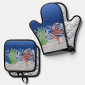 Winter Scene "Kunst voor kinderen" Ovenwant & Pannenlap Set (Voorkant / Achterkant)