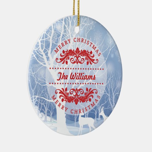 Winter Scene Merry Kerstfamilie Keramisch Ornament (Rechts)