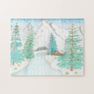 Winter Scene met bergen Jigzaag Puzzle Legpuzzel