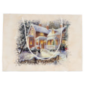 Winter Scene met Cottage en Sneeuwman Groot Cadeauzakje (Achterkant)