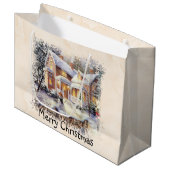 Winter Scene met Cottage en Sneeuwman Groot Cadeauzakje (Voorkant Gekanteld)
