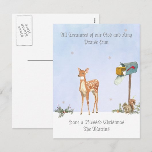 Winter Scene met Deer Religious Kaart (Voorkant / Achterkant)