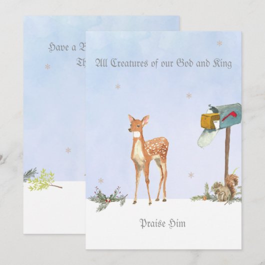 Winter Scene met Deer Religious Kaart (Voorkant / Achterkant)