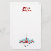 Winter Scene met een Rode Kerk en kerstster Briefpapier (Voorkant / Achterkant)