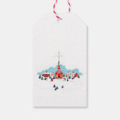 Winter Scene met een Rode Kerk en kerstster Cadeaulabel (Achterkant)