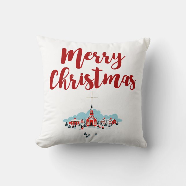 Winter Scene met een Rode Kerk en kerstster Kussen (Voorkant)