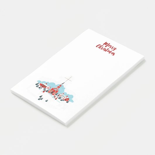 Winter Scene met een Rode Kerk en kerstster Post-it® Notes (Schuin)