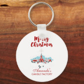 Winter Scene met een Rode Kerk en kerstster Sleutelhanger (Voorkant)