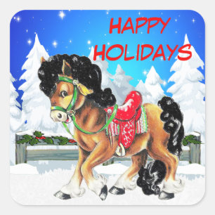 Winter Scene met Pony Custom Sticker