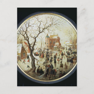 Winter Scene met Skaters nabij een kasteel Briefkaart