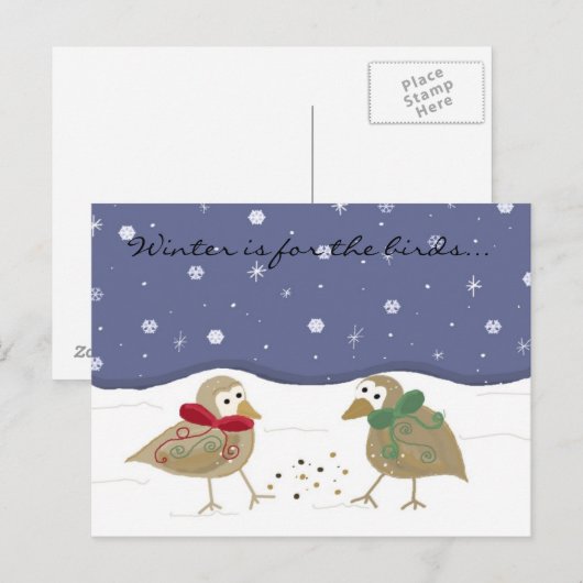 Winter Scene met twee kleine vogels Briefkaart (Voorkant / Achterkant)