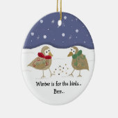 Winter Scene met twee kleine vogels Keramisch Ornament (Rechts)