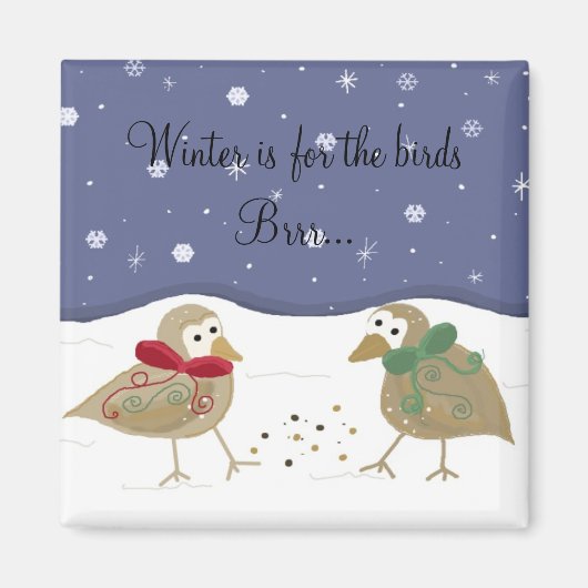Winter Scene met twee kleine vogels Magneet (Voorkant)