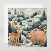 Winter Scene met Woodland Animals Kerst Flat Feestdagenkaart (Voorkant / Achterkant)