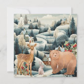 Winter Scene met Woodland Animals Kerst Flat Feestdagenkaart (Voorkant)
