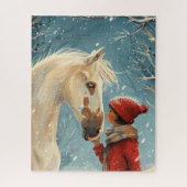 Winter Scene Mooie Paard en Meisje Puzzel (Verticaal)