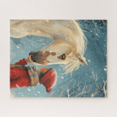 Winter Scene Mooie Paard en Meisje Puzzel (Horizontaal)