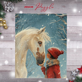 Winter Scene Mooie Paard en Meisje Puzzel