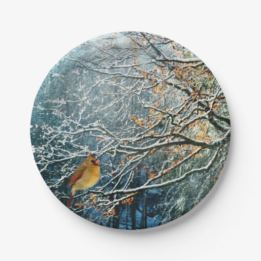 Winter Scene papier borden-Bird Design Papieren Bordje (Voorkant)