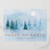 Winter Scene Peace on Earth Holiday Photo Foil Folie Uitnodiging Briefkaart (Voorkant)
