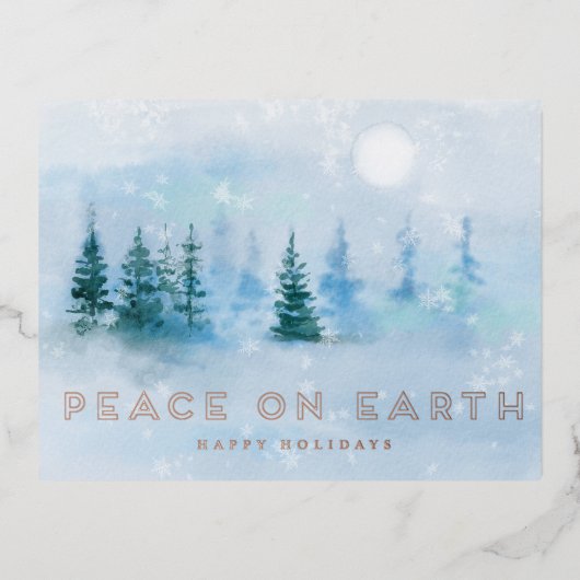 Winter Scene Peace on Earth Holiday Photo Foil Folie Uitnodiging Briefkaart (Voorkant)