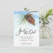 Winter Scene Pinecone Waterverf Save the Date (Staand voorkant)