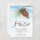 Winter Scene Pinecone Waterverf Save the Date (Voorkant)