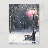 Winter Scene Pink Heart Balloon Valentine's Day Briefkaart (Voorkant)