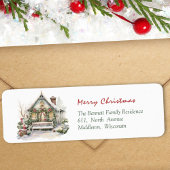 Winter Scene Rood Groen Kerst Terug Adres Etiket