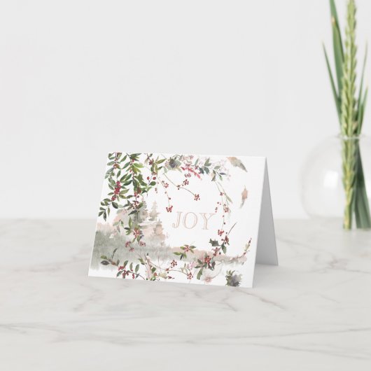 Winter Scene roze Berry Branches kerstKaart Bedankkaart (Voorkant)