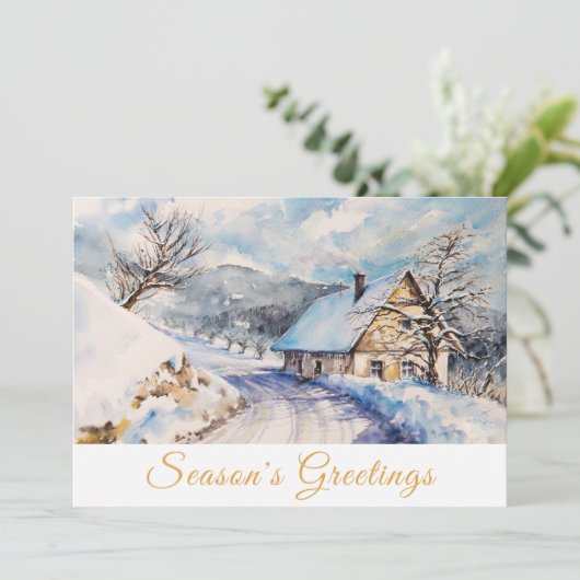 Winter Scene Season Greetings Business Feestdagenkaart (Staand voorkant)