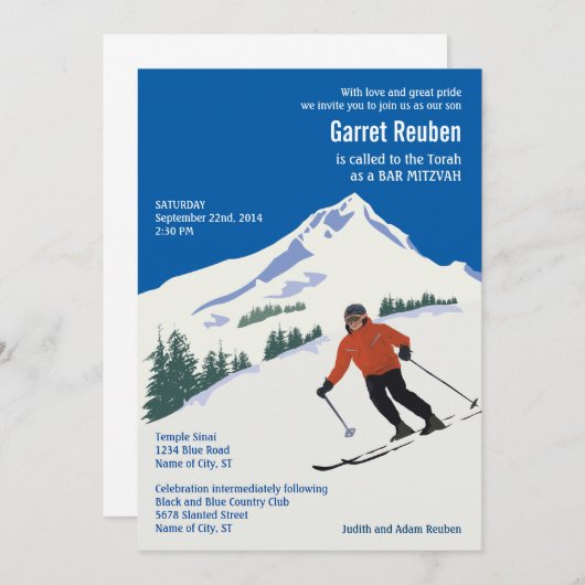 Winter Scene Ski Resort Bar Mitzvah Uitnodiging (Voorkant / Achterkant)