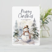 Winter Scène Sneeuwman Kerstmis Feestdagenkaart (Staand voorkant)
